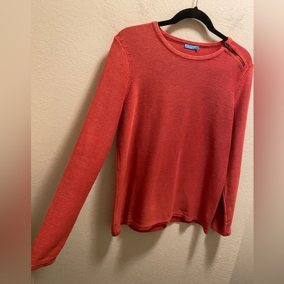 J. McLaughlin Red Crewneck Long Sleeve Shoulder Zip Sweater Size M - Picture 6 of 10